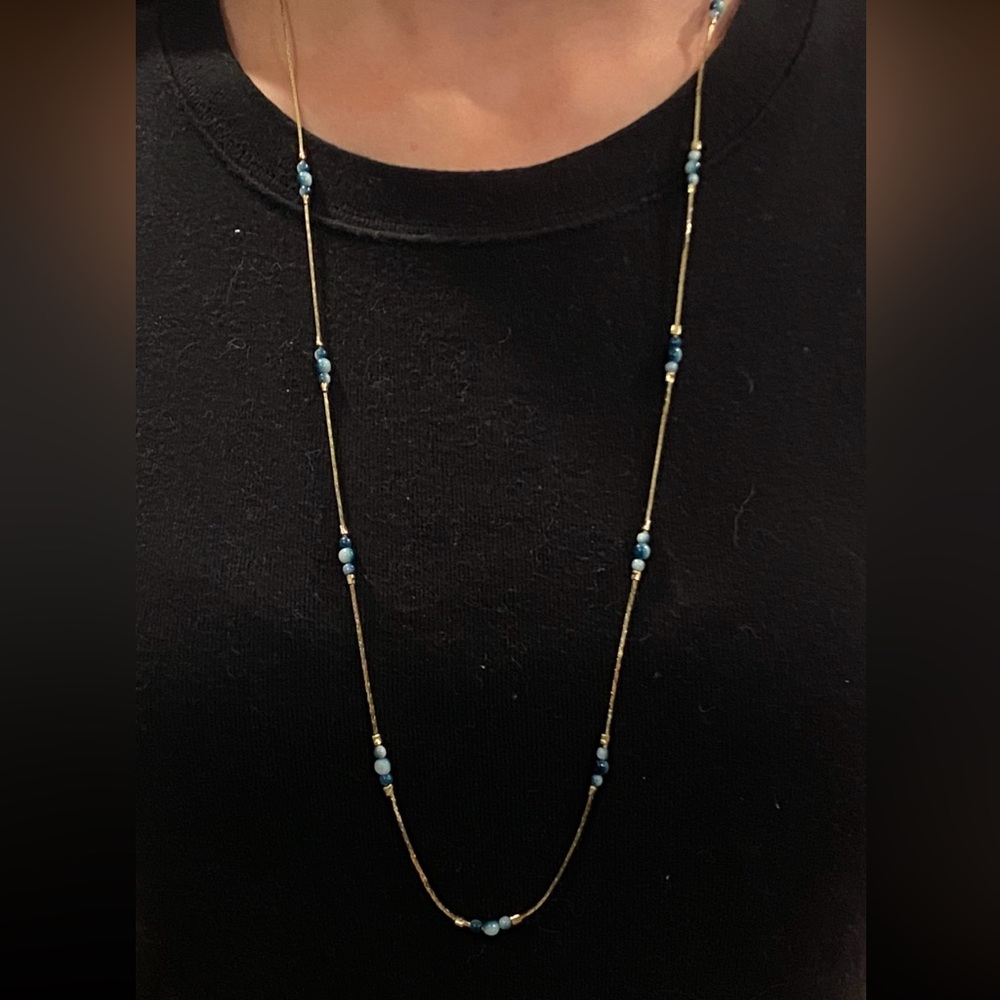 Gold and Blue Beaded Necklace